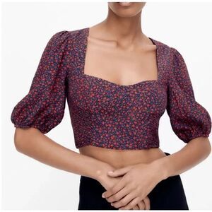 Zara Black Floral Bustier Crop Top